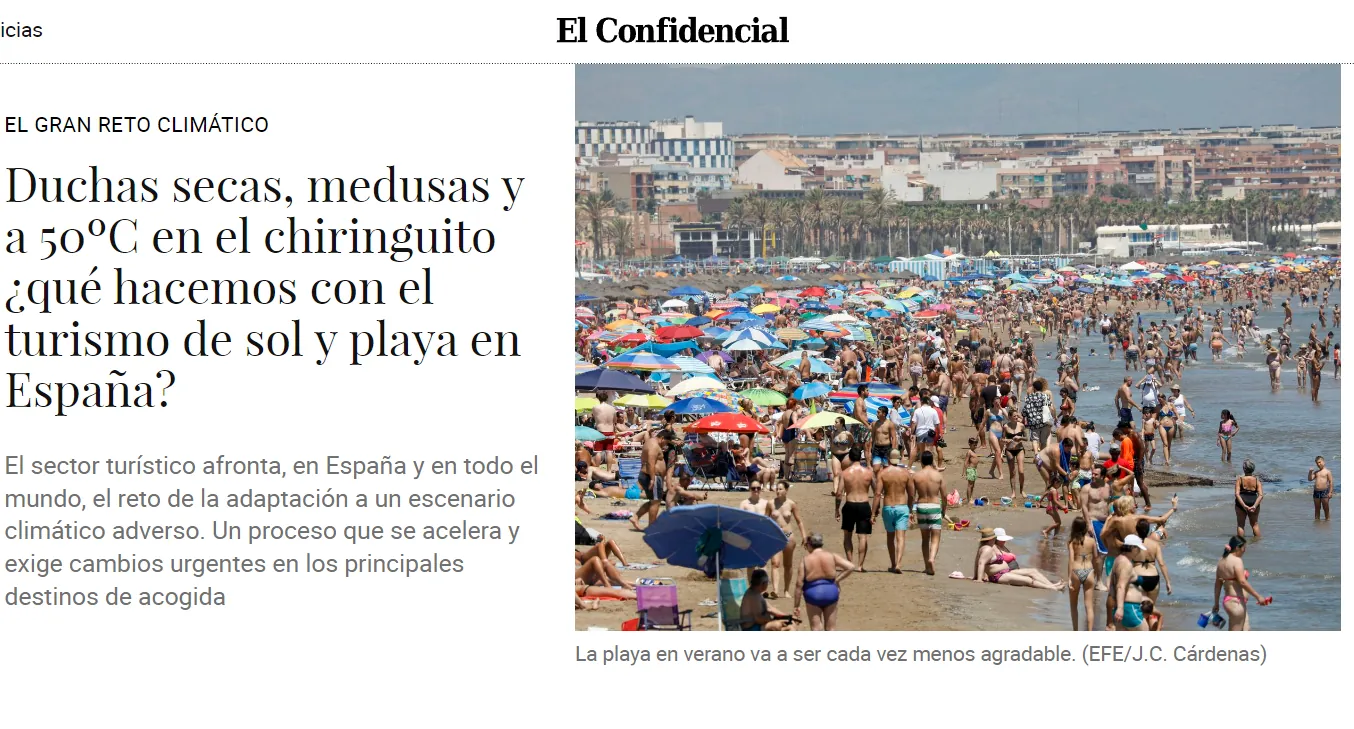 Captura de la noticia: Duchas secas, medusas y a 50 °C en el chiringuito: ¿qué hacemos con el turismo de sol y playa en España?