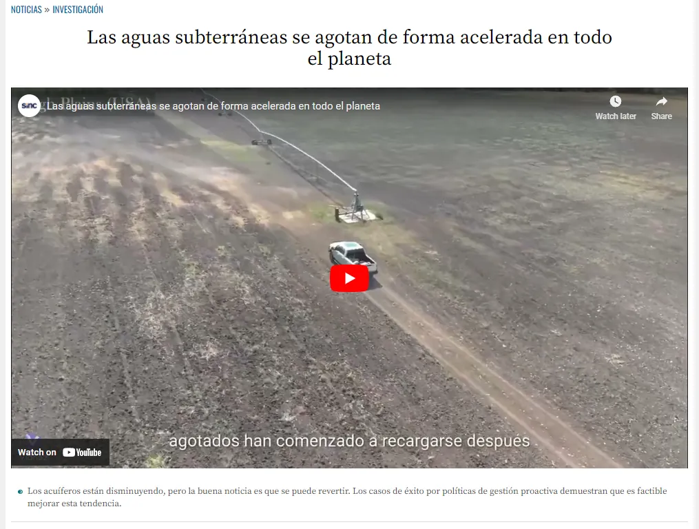 Captura de la noticia: Las aguas subterráneas se agotan de forma acelerada en todo el planeta