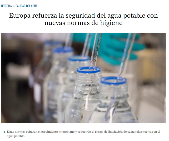 Captura de la noticia: Europa refuerza la seguridad del agua potable con nuevas normas de higiene