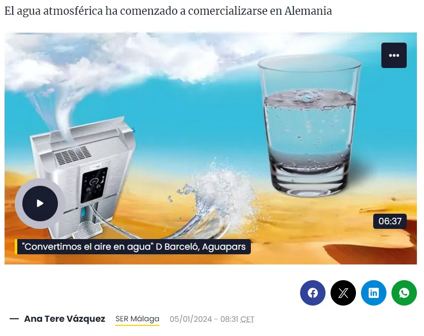لقطة من الخبر: شركة من Málaga تطوّر نظامًا يحوّل الهواء إلى ماء