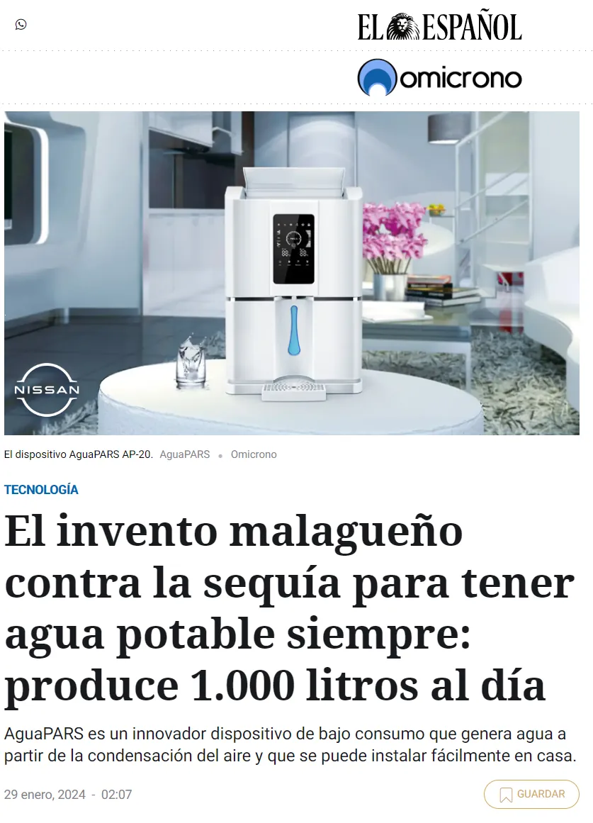 لقطة من الخبر: الاختراع المالقي لمواجهة الجفاف والحصول على مياه الشرب دائمًا: ينتج 1,000 لتر يوميًا