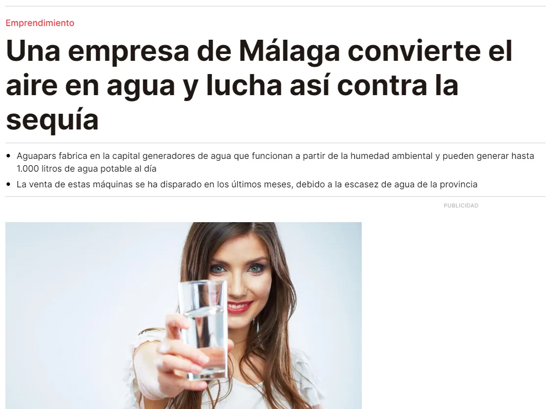 لقطة من الخبر: شركة من Málaga تحوّل الهواء إلى ماء وتكافح بذلك الجفاف
