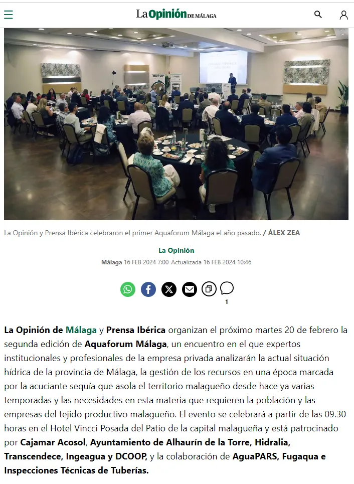 لقطة من الخبر: La Opinión de Málaga تنظّم الدورة الثانية من Aquaforum